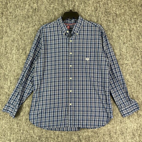 Chaps Shirt Men Extra Large Blue Easy Care Button-Front Business‎ Casual Preppy - Picture 1 of 9